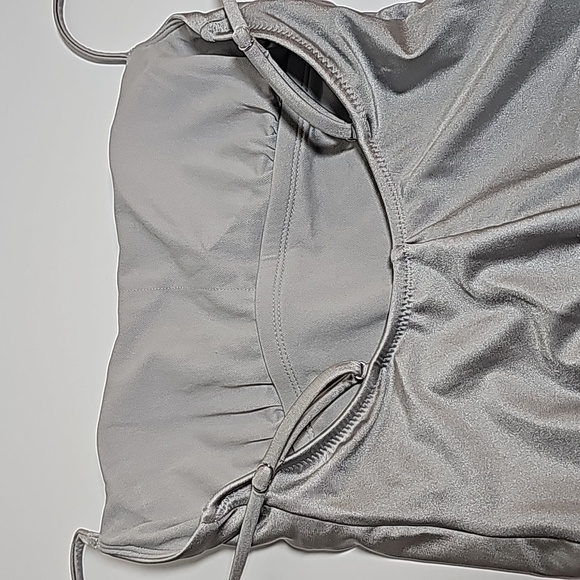 Shade & Shore Swimsuit Bathing Suit One Piece High Leg Cheeky Gray Silver S 4 6 - Picture 6 of 9